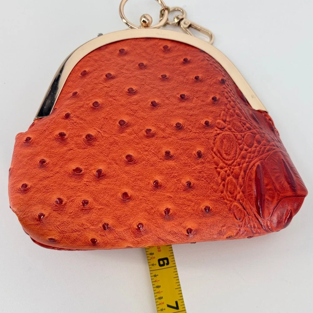 Clutch Coin Purse Women Small Orange Faux Ostrich Crocodile Mob Wife Retro Charm